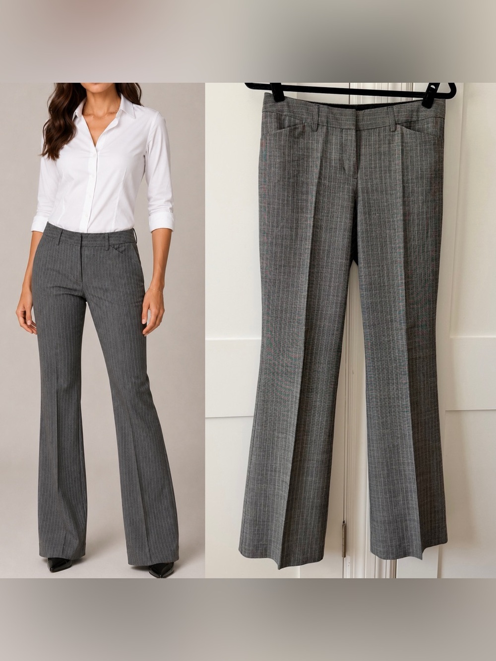 Express Editor Y2K Pinstripe Linen Blend Dress Trouser Pants Gray Sz 4